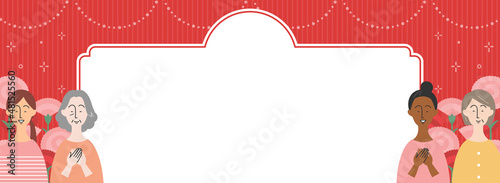 母の日向け　バナーテンプレート／色々な人種の女性とカーネーション