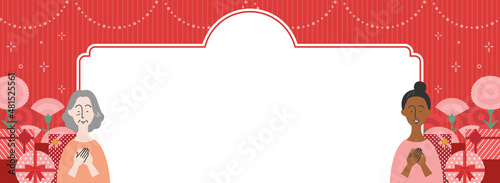 母の日向け　バナーテンプレート／色々な人種の女性とプレゼント、花