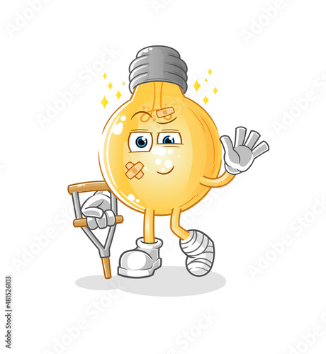 bulb sick with limping stick. cartoon mascot vector