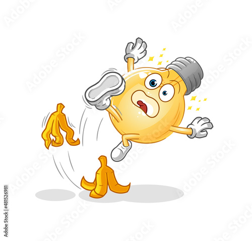 bulb slipped on banana. cartoon mascot vector