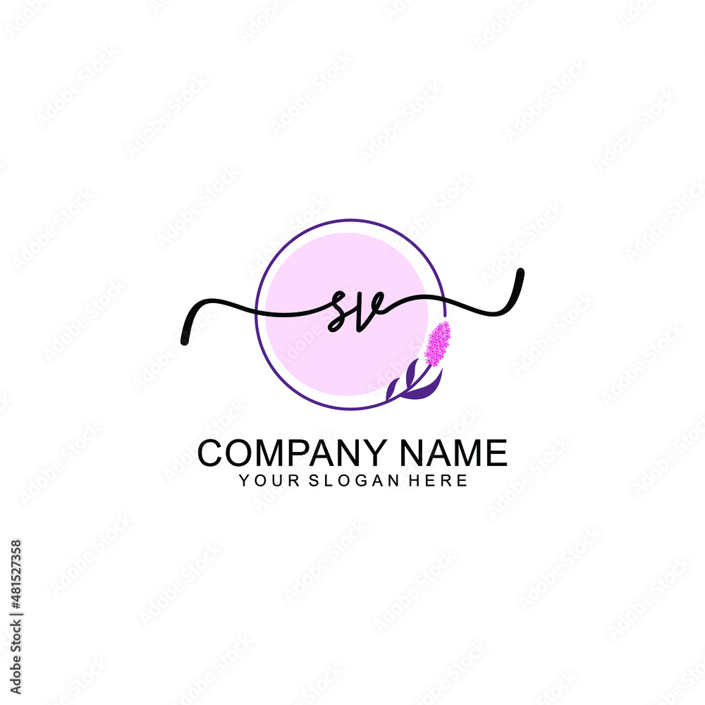 Initial SV beauty monogram and elegant logo design  handwriting logo of initial signature