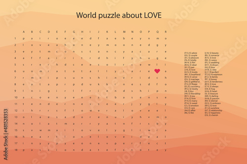 World puzzle crossword about love, iq game test in english
