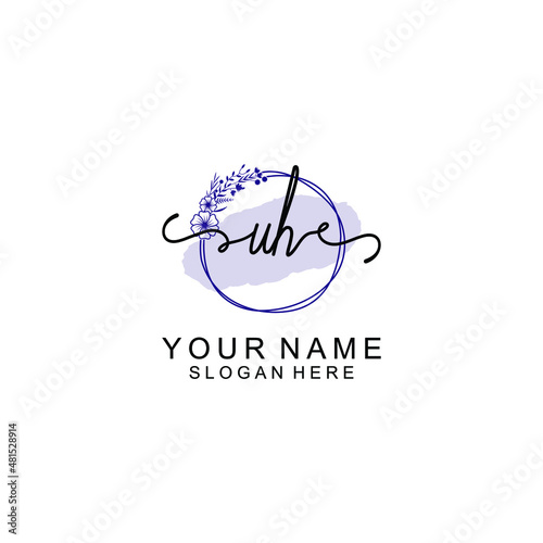 Initial UH beauty monogram and elegant logo design  handwriting logo of initial signature