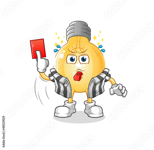 bulb referee with red card illustration. character vector