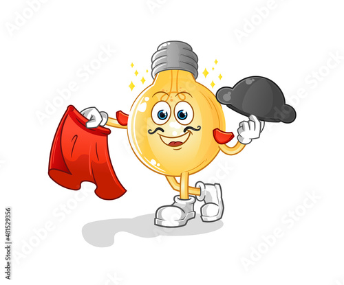 bulb matador with red cloth illustration. character vector