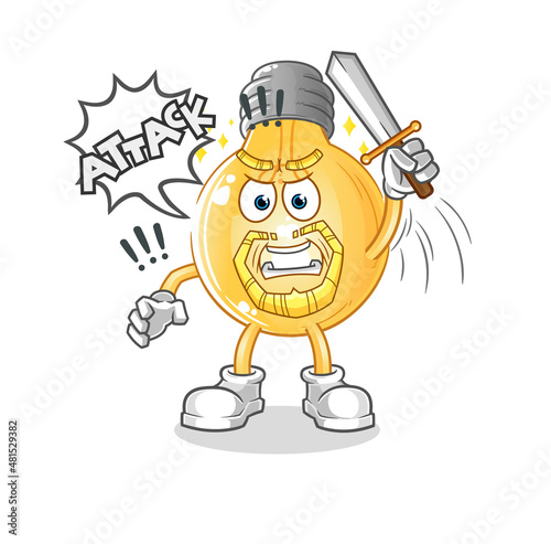 bulb knights attack with sword. cartoon mascot vector