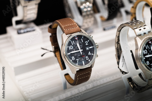 Luxury men`s watches at the store