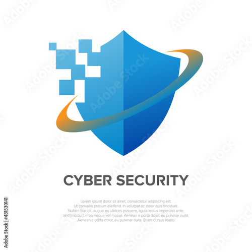 Vector illustration of shield pixel logo. Suitable for design element of cyber security logo, internet protection provider app, and secure technology.