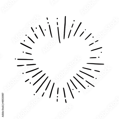 Heart shape burst. Hand drawn sketch style. Heart vector illustration for sunburst frame, love quote.