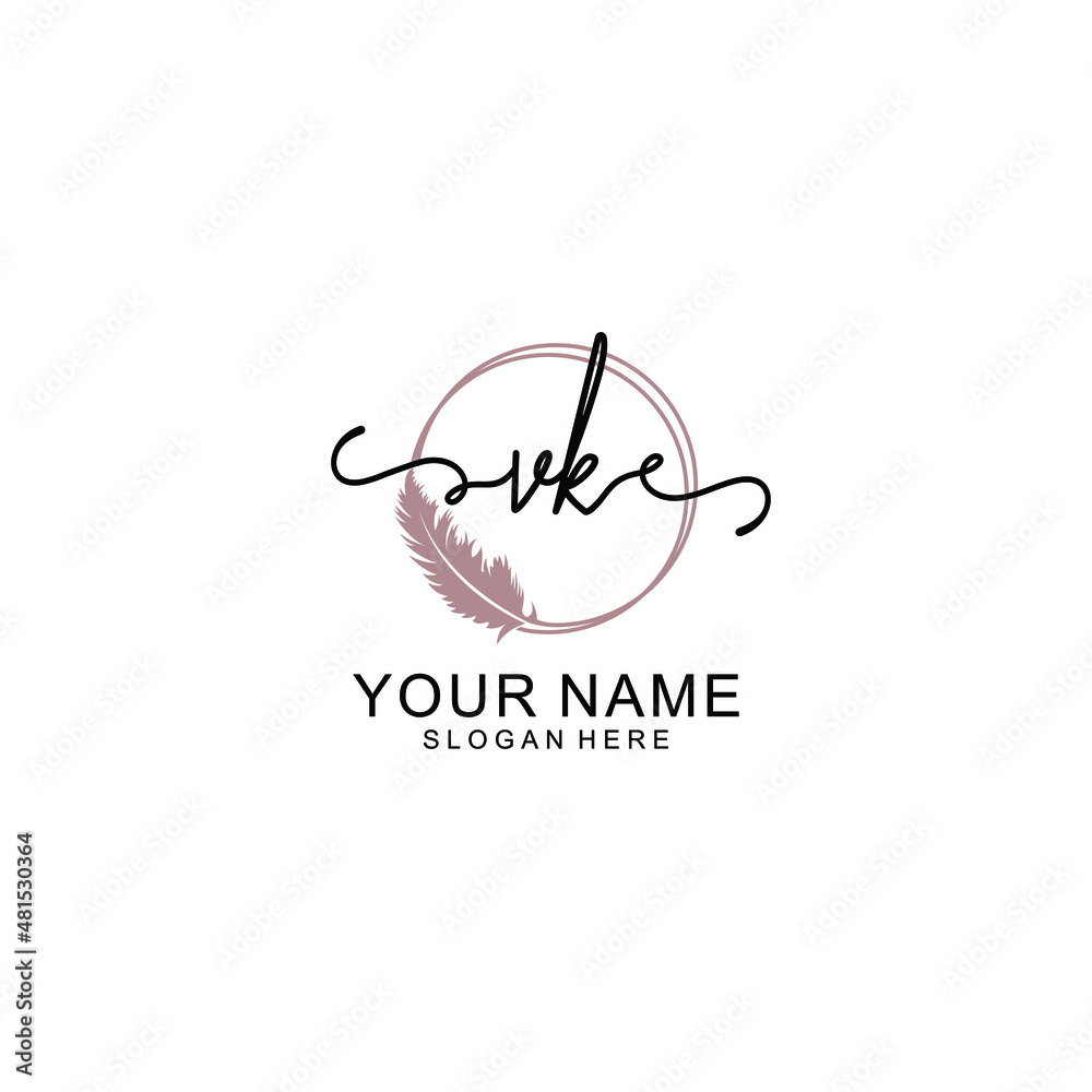 Initial VK beauty monogram and elegant logo design  handwriting logo of initial signature