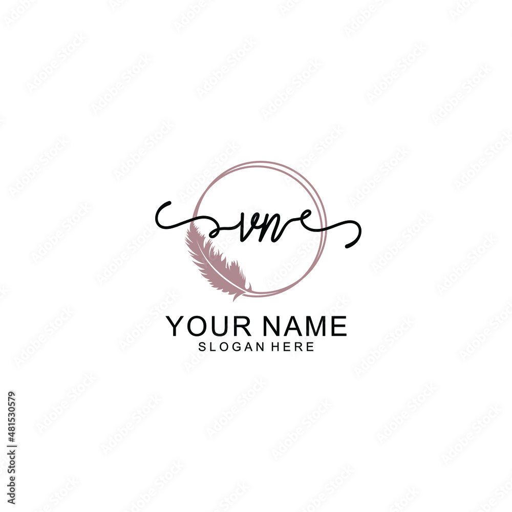 Initial VN beauty monogram and elegant logo design  handwriting logo of initial signature