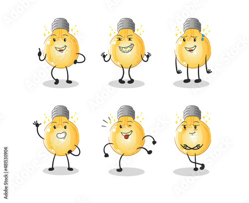 bulb happy set character. cartoon mascot vector