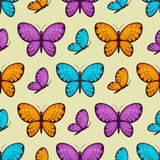 Seamless pattern. A bright spring pattern with the image of butterflies of different colors. Bright butterflies, pattern for print and gift wrapping. Vector illustration