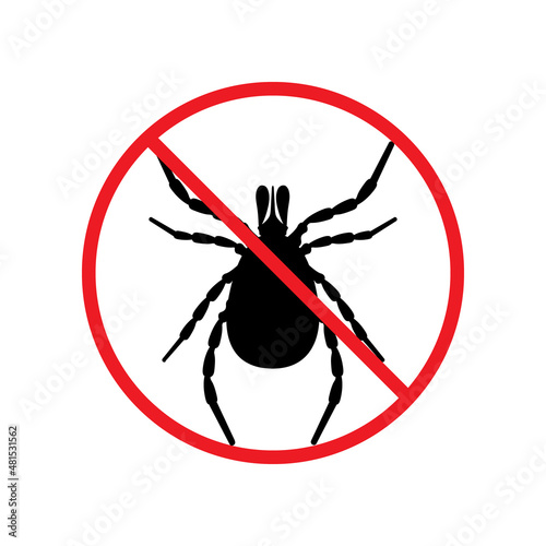 Stop the tick. A crossed-out warning sign about ticks. A sign of attention to the tick tick. The icon of the encephalitis parasite. Vector illustration of a warning sign about ticks. Vector