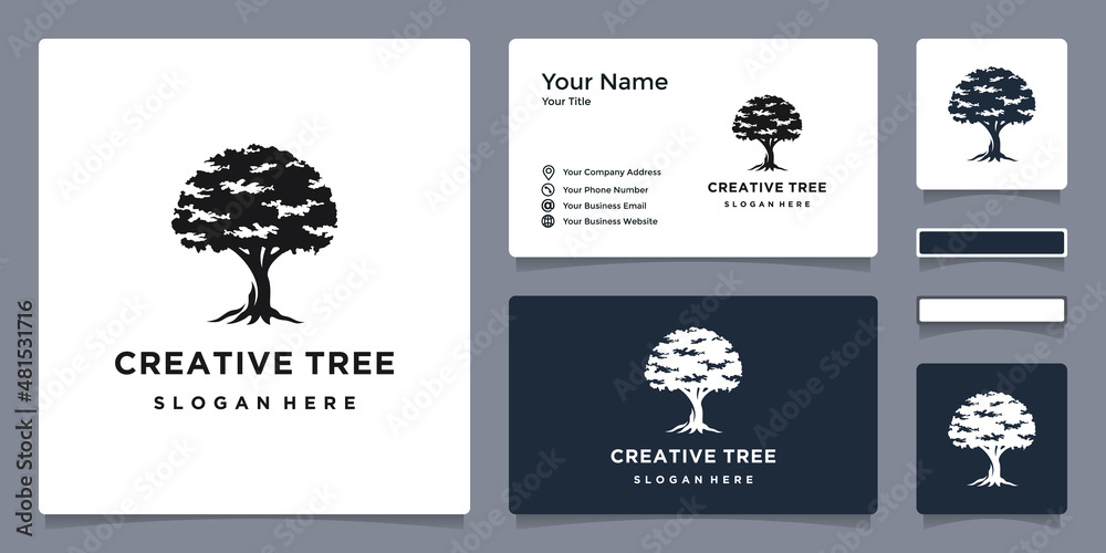 tree logo template with business card design