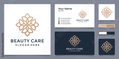 Luxury line art beauty flower with business card