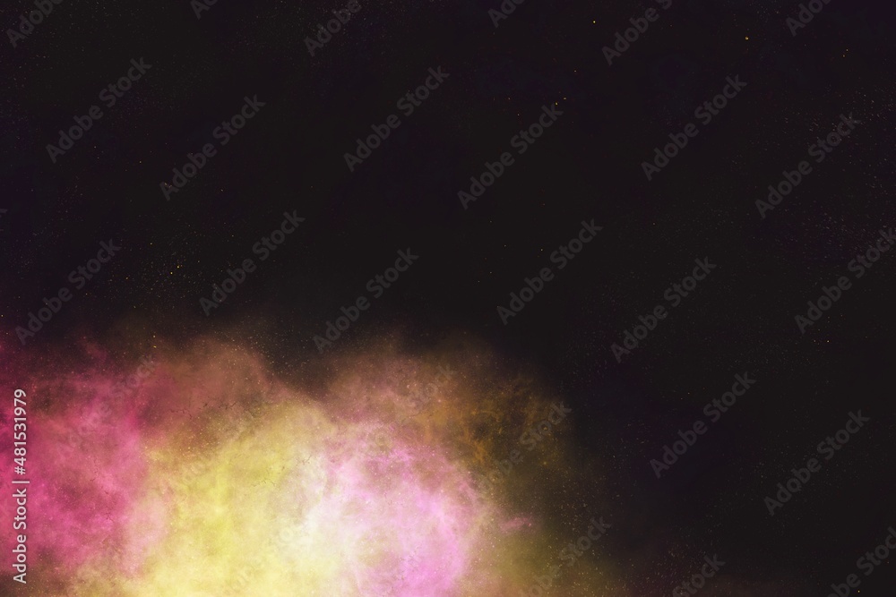 Obraz premium 暗い星空のイラスト背景）ピンクの星雲 夜 綺麗 雲 気体 光 宇宙 ダーク