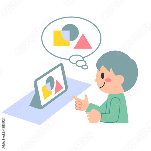 タブレットを使って算数の勉強をする男の子
