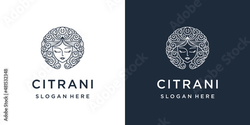 Woman beauty logo design in line art and business card style