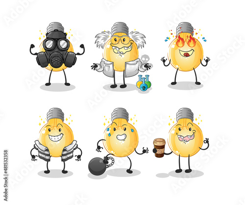 bulb villain group character. cartoon mascot vector
