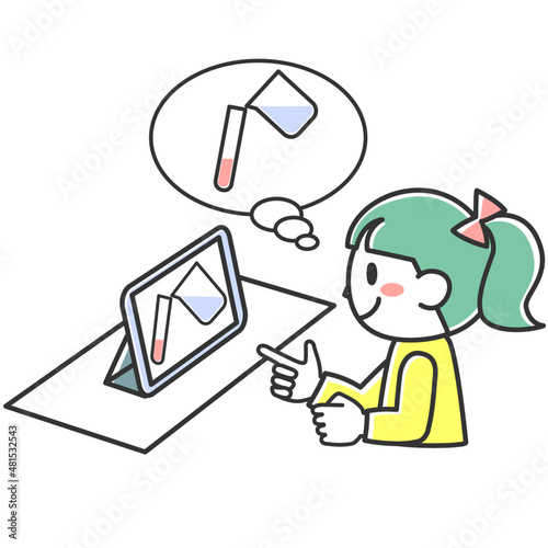 タブレットを使って理科の勉強をする女の子
