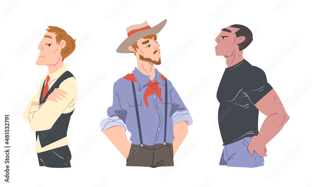 Man with Arrogant Face Expression Proud Looking Vector Set Man with Arrogant Face Expression Proud Looking Vector Set