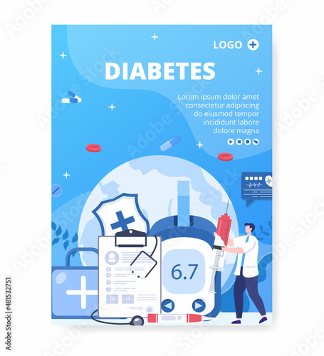 Diabetes Testing Poster Template Flat Design Illustration Editable of Square Background Suitable for Healthcare Social Media or Greetings Card
