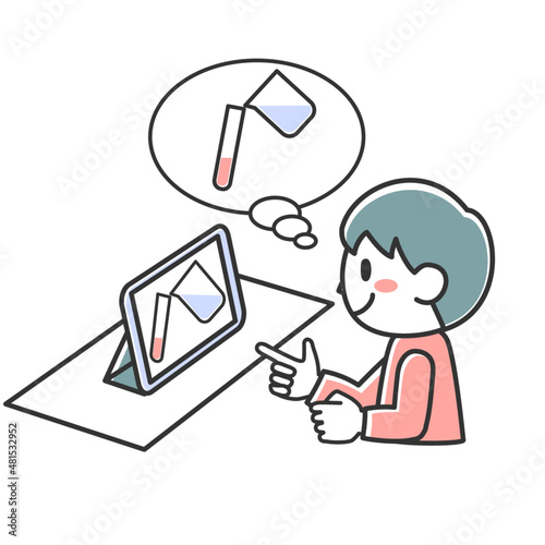 タブレットを使って理科の勉強をする男の子