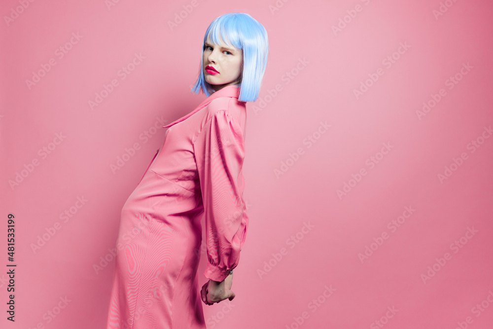 portrait of a woman wears a blue wig makeup studio model portrait of a woman wears a blue wig makeup studio model