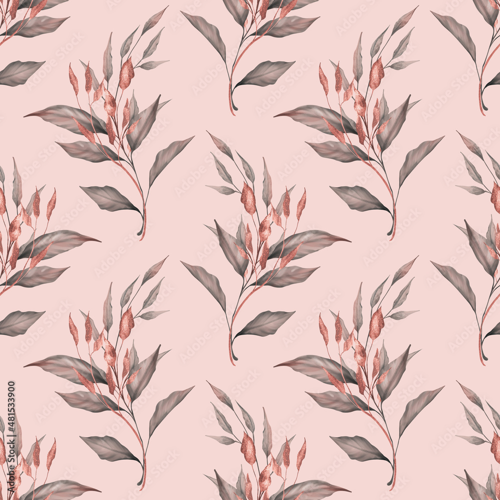 Seamless floral pattern with leaves. Decorative background. Seamless floral pattern with leaves. Decorative background.