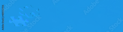 a piece of stone puzzle. Cutout from puzzle lies next to game. Banner for insertion into site. Horizontal image. 3D drawing. 3D rendering.