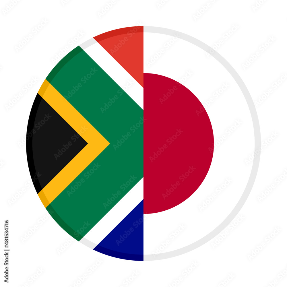 round icon with south africa and japan flags. vector illustration isolated on white background round icon with south africa and japan flags. vector illustration isolated on white background