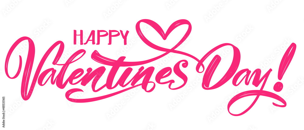 happy Valentine s day text on the background of the heart on white background. , Valentine s day, greeting card hand drawn vector illustration sketch. Calligraphy lettering