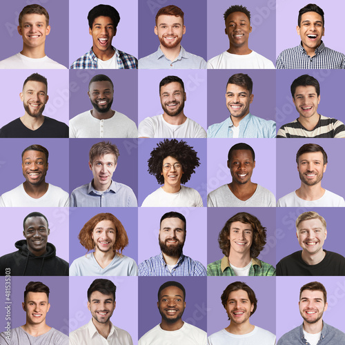Carefree multiracial guys showing white smiles, collection of portraits © Prostock-studio
