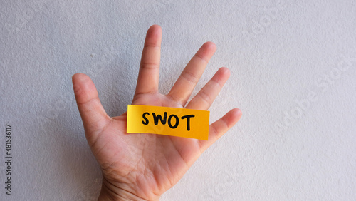 SWOT written note. Concept SWOT Analysis.	