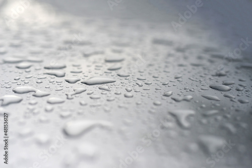 Water drops on a gray background - selective focus