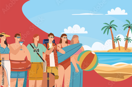 group of tourist charaters