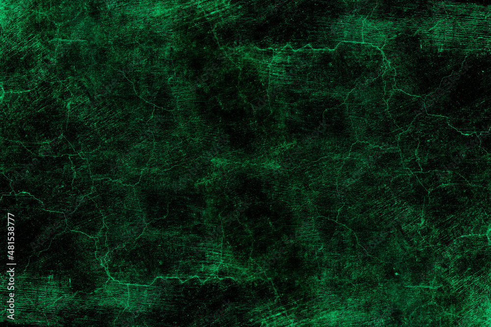 Abandoned old cracked green cement plaster wall surface with heavy grunge texture for background