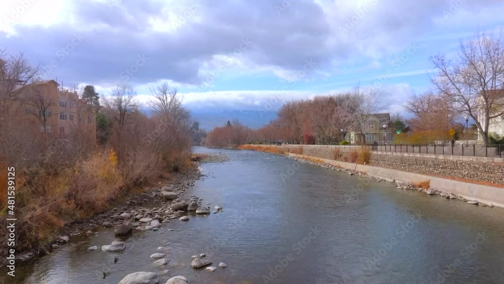 Boom up over Truckee River in Reno, Nevada on a pretty winer day. Boom up over Truckee River in Reno, Nevada on a pretty winer day.
