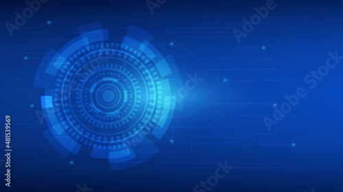 abstract futuristic innovation technology background concept. virtual glowing blue light Hi-tech circle digital HUD screen with circuit board 