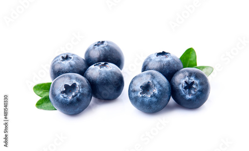 Ripe blueberries with leaves