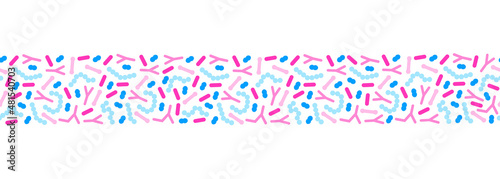 Probiotic bacteria border. Gut microbiota banner with healthy prebiotic bacillus. Lactobacillus, acidophilus, bifidobacteria and other microorganisms for biotechnology.