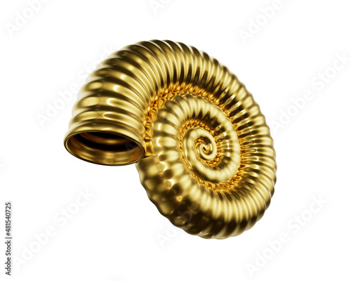 Golden sea shell isolated on white background. 3d rendering