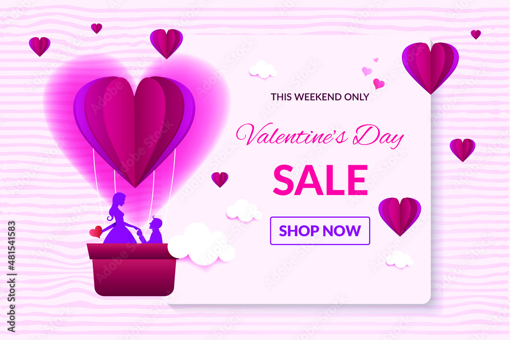 Valentine's Day sale promotional banner. Beautiful romantic sale offer banner for Valentine week season.