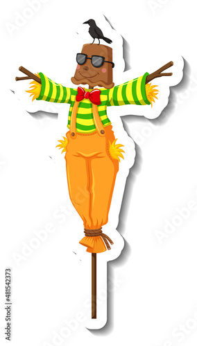 Scarecrow dressed like clown in cartoon style