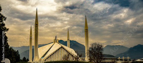 A beautiful view of Faisal Mosque,  Islamabad, Pakistan. 19 January 2022 photo