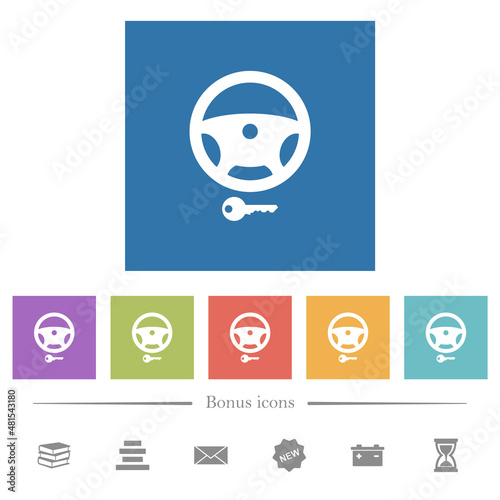 Steering lock flat white icons in square backgrounds