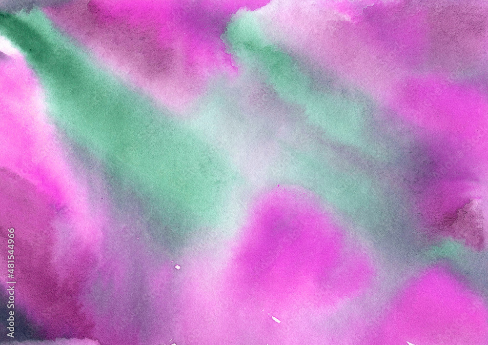 Colorful Abstract watercolor Background. Pink and green splashes. Multicolor Backdrop