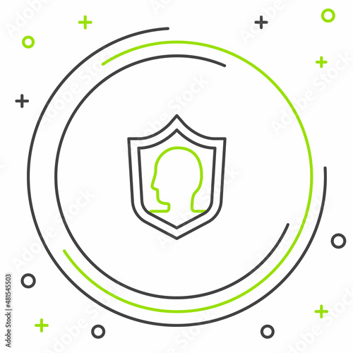 Line Life insurance with shield icon isolated on white background. Security, safety, protection, protect concept. Colorful outline concept. Vector