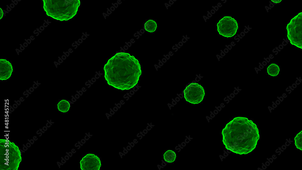 green molecules on a black background.